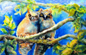Night Owls   22x18 framed pastel   $175
